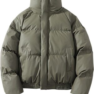 Men's Cropped Puffer Jackets Full Zip Stand Collar Quilted Down Coat Short Warm Thicken Winter Puffy Jacket Outwear