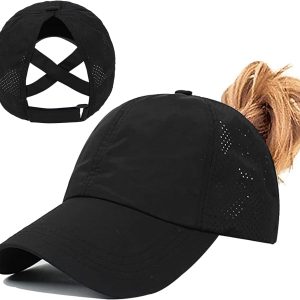 Womens Ponytail Hat Baseball Cap, Adjustable Criss Cross Baseball Cap High Bun Unisex Quick Drying Trucker Hats