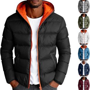 Puffer Jacket for Men Packable Quilted Down Jackets Waterproof Full Zip Up Hooded Jacket Padded Coat Warm Winter Coats