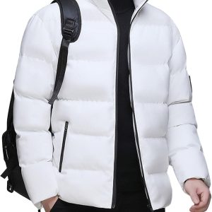 Men's Windproof Short Zipper Down Coat Warm Lightweight Quilted Puffer Jackets Bubble Insulated Filled Jacket
