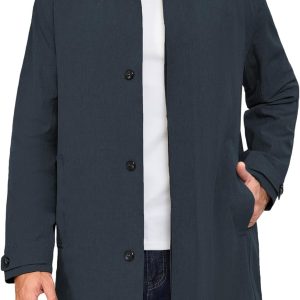 Men's Waterproof Mid-Length Trench Coat, Lightweight Long Rain Coat, Single Breasted Overcoat