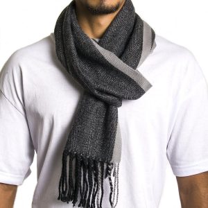 Mens Scarf Soft Knit Winter Scarves Plaid Striped or Solid Neck Covering Long Warm Stylish